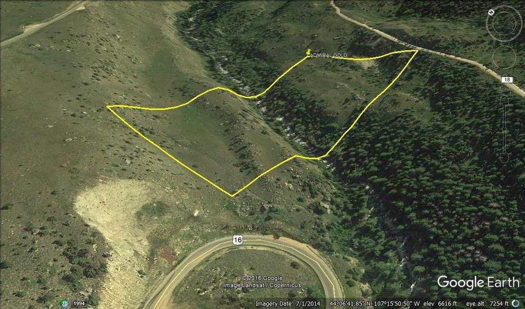 ADMIRAL GOLD Placer Mining Claim, Tensleep Creek, Washakie County, Wyoming