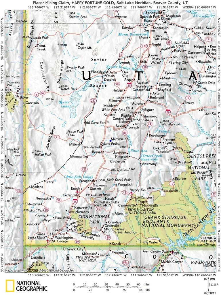 HAPPY FORTUNE GOLD Placer Mining Claim, Indian Creek, Beaver County, Utah