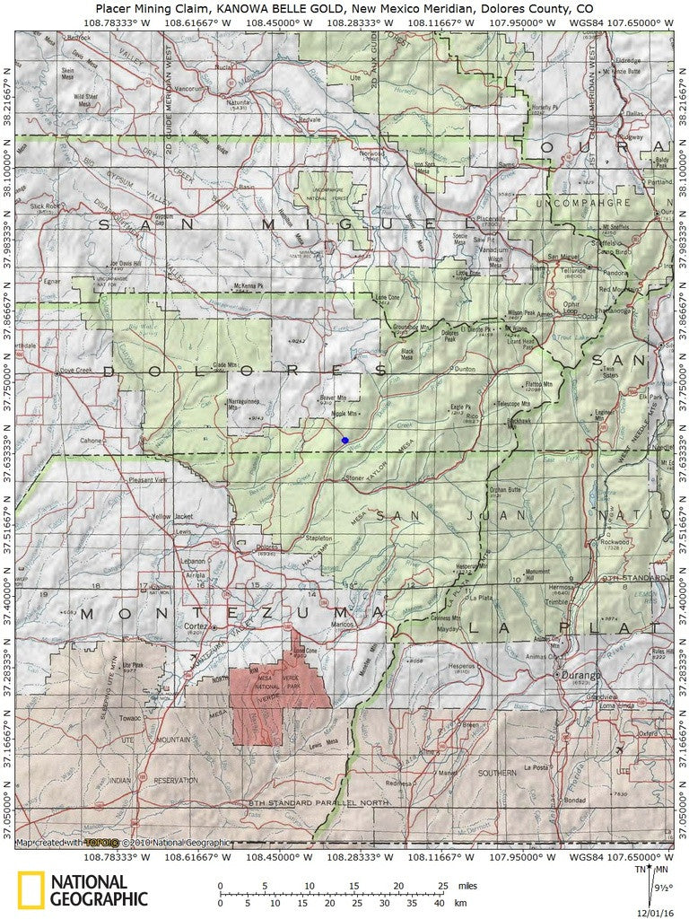 KANOWNA BELLE GOLD Placer Mining Claim, Cottonwood Creek, Dolores County, Colorado