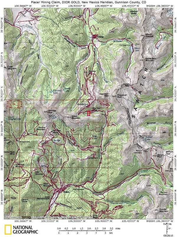 DIOR GOLD, Placer Mining Claim, N. Quartz Creek, Gunnison County, Colorado