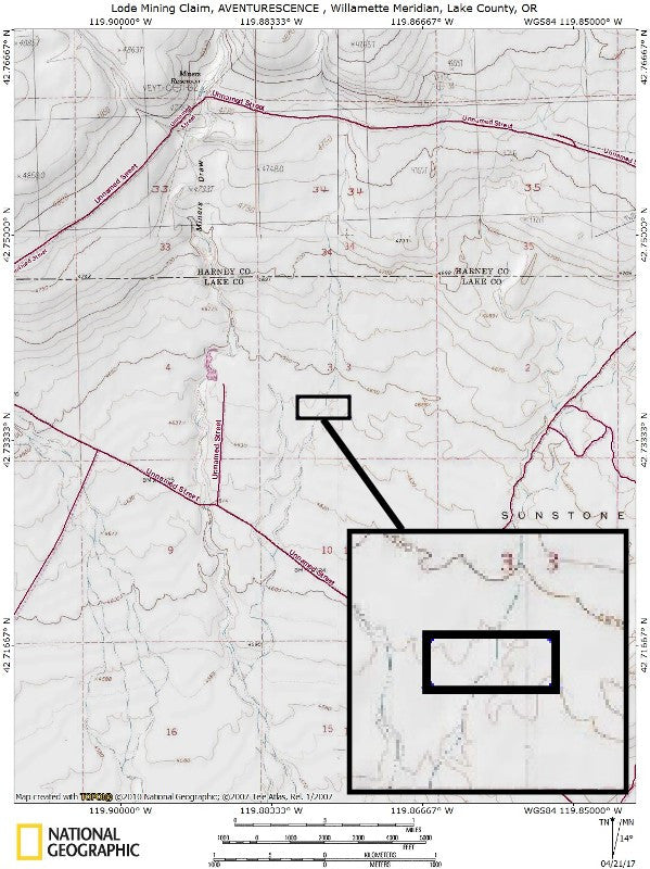 AVENTURESCENCE Lode Mining Claim, Sunstone District, Lake County, Oregon