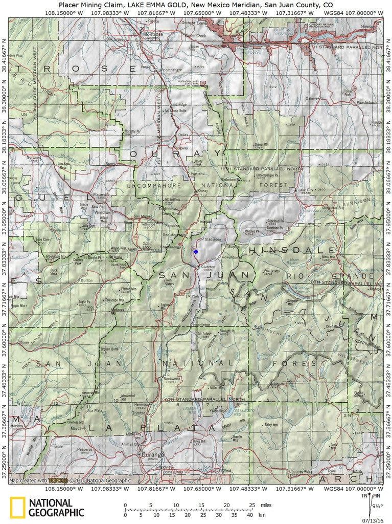 LAKE EMMA GOLD Placer Mining Claim, Cement Creek, San Juan County, Colorado