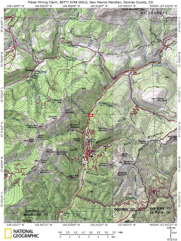 BETTY EYRE GOLD Placer Mining Claim, Dolores River, Dolores County, Colorado