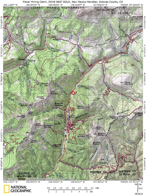 DOVE SEAT GOLD Placer Mining Claim, Dolores River, Dolores County, Colorado