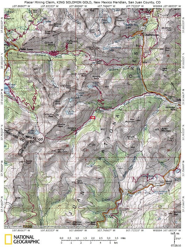 KING SOLOMON GOLD Placer Mining Claim, S. Fork Mineral Creek, San Juan County, Colorado