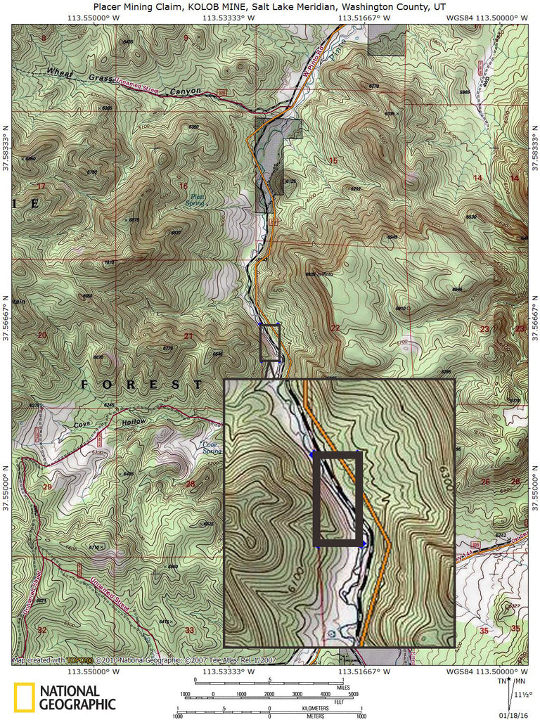 KOLOB #1 MINE, Placer Claim, Pinto Creek, Washington County, Utah