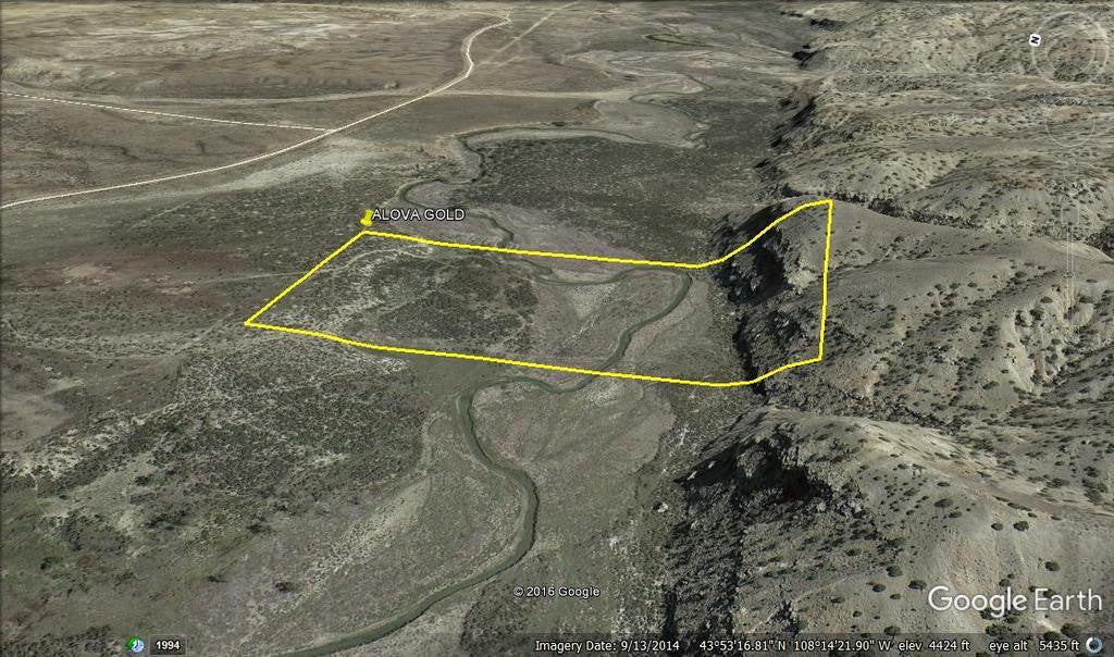 ALOVA GOLD Placer Mining Claim, Cottonwood Creek, Washakie County, Wyoming