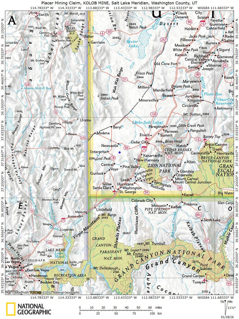 KOLOB #1 MINE, Placer Claim, Pinto Creek, Washington County, Utah